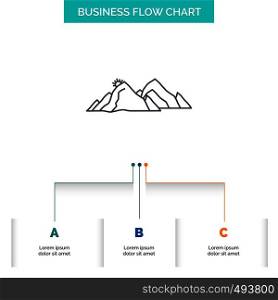 mountain, landscape, hill, nature, scene Business Flow Chart Design with 3 Steps. Line Icon For Presentation Background Template Place for text. Vector EPS10 Abstract Template background