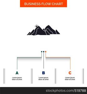 mountain, landscape, hill, nature, scene Business Flow Chart Design with 3 Steps. Glyph Icon For Presentation Background Template Place for text.. Vector EPS10 Abstract Template background