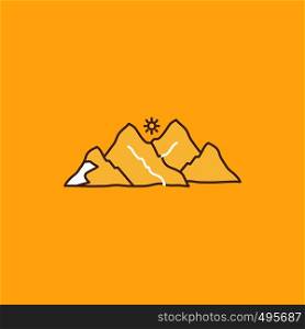 mountain, landscape, hill, nature, scene Flat Line Filled Icon. Beautiful Logo button over yellow background for UI and UX, website or mobile application. Vector EPS10 Abstract Template background