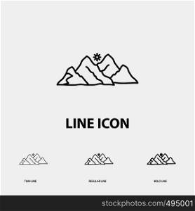 mountain, landscape, hill, nature, scene Icon in Thin, Regular and Bold Line Style. Vector illustration. Vector EPS10 Abstract Template background