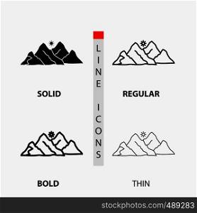 mountain, landscape, hill, nature, scene Icon in Thin, Regular, Bold Line and Glyph Style. Vector illustration. Vector EPS10 Abstract Template background