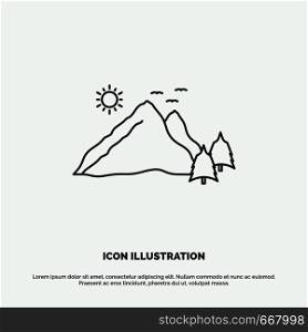 mountain, landscape, hill, nature, scene Icon. Line vector gray symbol for UI and UX, website or mobile application. Vector EPS10 Abstract Template background