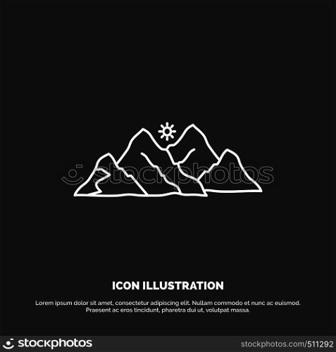 mountain, landscape, hill, nature, scene Icon. Line vector symbol for UI and UX, website or mobile application. Vector EPS10 Abstract Template background