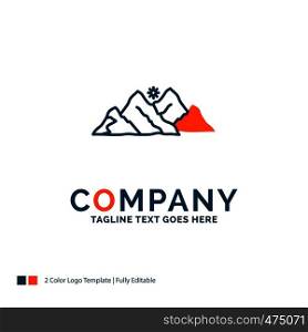 mountain, landscape, hill, nature, scene Logo Design. Blue and Orange Brand Name Design. Place for Tagline. Business Logo template.