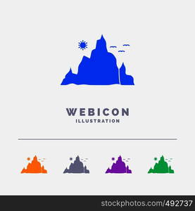 mountain, landscape, hill, nature, sun 5 Color Glyph Web Icon Template isolated on white. Vector illustration. Vector EPS10 Abstract Template background