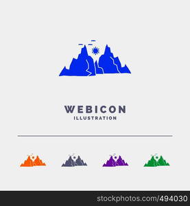 mountain, landscape, hill, nature, sun 5 Color Glyph Web Icon Template isolated on white. Vector illustration. Vector EPS10 Abstract Template background