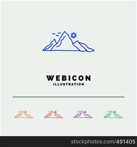 mountain, landscape, hill, nature, sun 5 Color Line Web Icon Template isolated on white. Vector illustration. Vector EPS10 Abstract Template background
