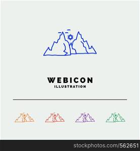 mountain, landscape, hill, nature, sun 5 Color Line Web Icon Template isolated on white. Vector illustration. Vector EPS10 Abstract Template background