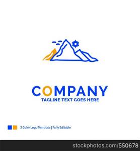 mountain, landscape, hill, nature, sun Blue Yellow Business Logo template. Creative Design Template Place for Tagline.