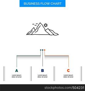 mountain, landscape, hill, nature, sun Business Flow Chart Design with 3 Steps. Line Icon For Presentation Background Template Place for text. Vector EPS10 Abstract Template background