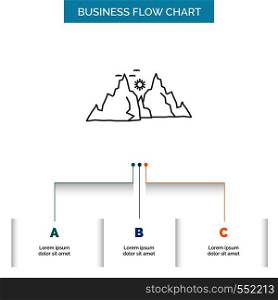 mountain, landscape, hill, nature, sun Business Flow Chart Design with 3 Steps. Line Icon For Presentation Background Template Place for text. Vector EPS10 Abstract Template background