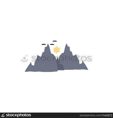 mountain, landscape, hill, nature, sun Flat Color Icon Vector