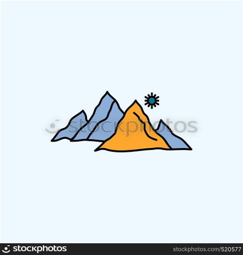 mountain, landscape, hill, nature, sun Flat Icon. green and Yellow sign and symbols for website and Mobile appliation. vector illustration. Vector EPS10 Abstract Template background