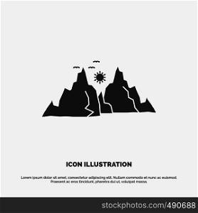 mountain, landscape, hill, nature, sun Icon. glyph vector gray symbol for UI and UX, website or mobile application. Vector EPS10 Abstract Template background