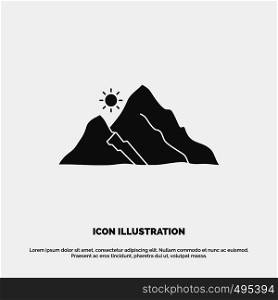mountain, landscape, hill, nature, sun Icon. glyph vector gray symbol for UI and UX, website or mobile application. Vector EPS10 Abstract Template background