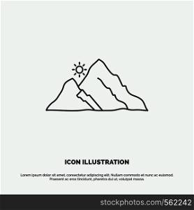 mountain, landscape, hill, nature, sun Icon. Line vector gray symbol for UI and UX, website or mobile application. Vector EPS10 Abstract Template background