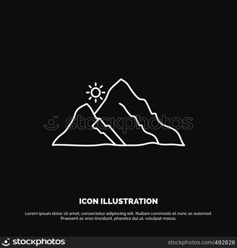 mountain, landscape, hill, nature, sun Icon. Line vector symbol for UI and UX, website or mobile application. Vector EPS10 Abstract Template background