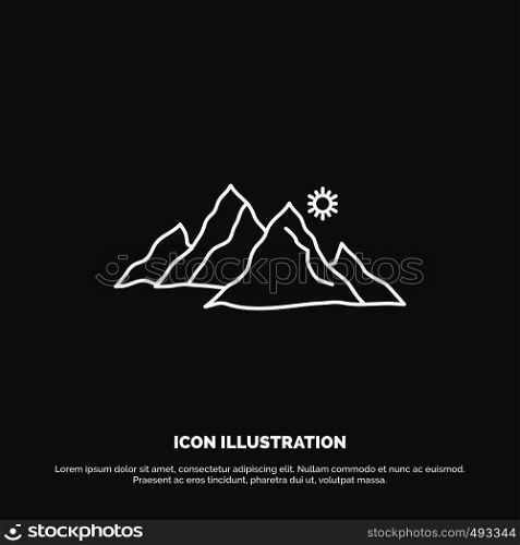 mountain, landscape, hill, nature, sun Icon. Line vector symbol for UI and UX, website or mobile application. Vector EPS10 Abstract Template background