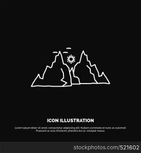 mountain, landscape, hill, nature, sun Icon. Line vector symbol for UI and UX, website or mobile application. Vector EPS10 Abstract Template background
