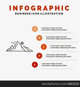 mountain, landscape, hill, nature, sun Infographics Template for Website and Presentation. Line Gray icon with Orange infographic style vector illustration. Vector EPS10 Abstract Template background