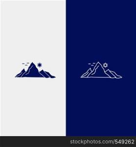 mountain, landscape, hill, nature, sun Line and Glyph web Button in Blue color Vertical Banner for UI and UX, website or mobile application. Vector EPS10 Abstract Template background