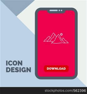 mountain, landscape, hill, nature, sun Line Icon in Mobile for Download Page. Vector EPS10 Abstract Template background