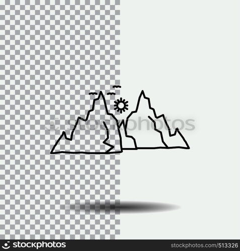 mountain, landscape, hill, nature, sun Line Icon on Transparent Background. Black Icon Vector Illustration. Vector EPS10 Abstract Template background