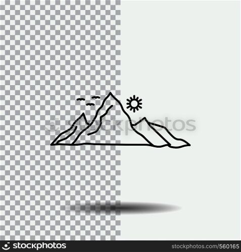 mountain, landscape, hill, nature, sun Line Icon on Transparent Background. Black Icon Vector Illustration. Vector EPS10 Abstract Template background