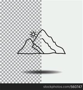 mountain, landscape, hill, nature, sun Line Icon on Transparent Background. Black Icon Vector Illustration. Vector EPS10 Abstract Template background