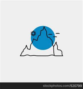 mountain, landscape, hill, nature, sun Line Icon. Vector EPS10 Abstract Template background