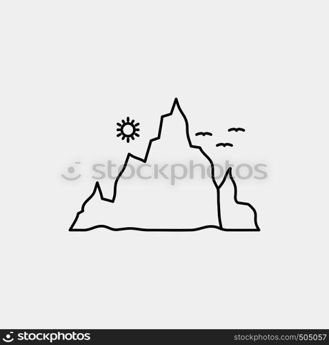 mountain, landscape, hill, nature, sun Line Icon. Vector isolated illustration. Vector EPS10 Abstract Template background