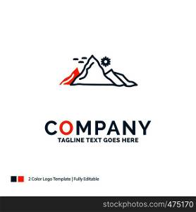 mountain, landscape, hill, nature, sun Logo Design. Blue and Orange Brand Name Design. Place for Tagline. Business Logo template.