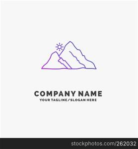 mountain, landscape, hill, nature, sun Purple Business Logo Template. Place for Tagline