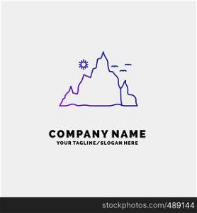 mountain, landscape, hill, nature, sun Purple Business Logo Template. Place for Tagline. Vector EPS10 Abstract Template background