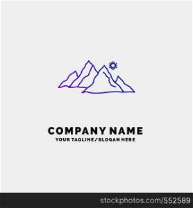 mountain, landscape, hill, nature, sun Purple Business Logo Template. Place for Tagline. Vector EPS10 Abstract Template background