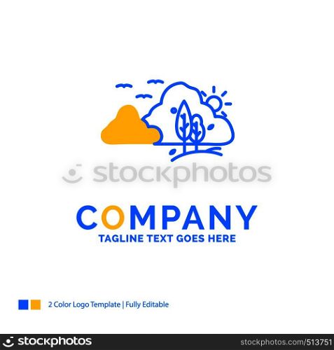 mountain, landscape, hill, nature, tree Blue Yellow Business Logo template. Creative Design Template Place for Tagline.