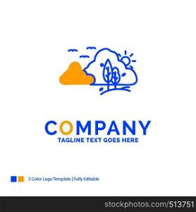 mountain, landscape, hill, nature, tree Blue Yellow Business Logo template. Creative Design Template Place for Tagline.