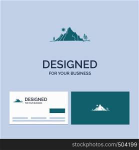 mountain, landscape, hill, nature, tree Business Logo Glyph Icon Symbol for your business. Turquoise Business Cards with Brand logo template.. Vector EPS10 Abstract Template background