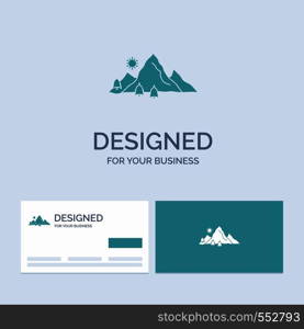 mountain, landscape, hill, nature, tree Business Logo Glyph Icon Symbol for your business. Turquoise Business Cards with Brand logo template.. Vector EPS10 Abstract Template background