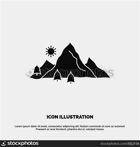 mountain, landscape, hill, nature, tree Icon. glyph vector gray symbol for UI and UX, website or mobile application. Vector EPS10 Abstract Template background
