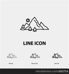 mountain, landscape, hill, nature, tree Icon in Thin, Regular and Bold Line Style. Vector illustration. Vector EPS10 Abstract Template background