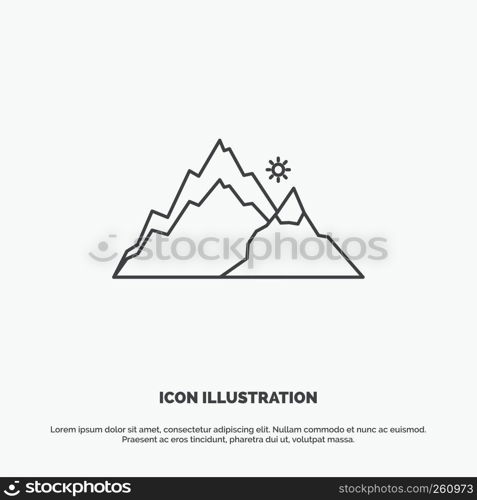 mountain, landscape, hill, nature, tree Icon. Line vector gray symbol for UI and UX, website or mobile application