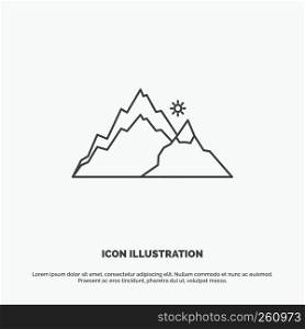 mountain, landscape, hill, nature, tree Icon. Line vector gray symbol for UI and UX, website or mobile application
