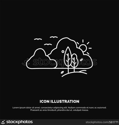 mountain, landscape, hill, nature, tree Icon. Line vector symbol for UI and UX, website or mobile application. Vector EPS10 Abstract Template background