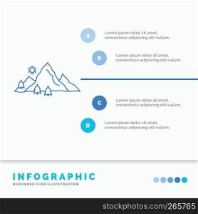 mountain, landscape, hill, nature, tree Infographics Template for Website and Presentation. Line Blue icon infographic style vector illustration