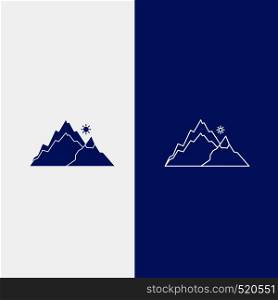 mountain, landscape, hill, nature, tree Line and Glyph web Button in Blue color Vertical Banner for UI and UX, website or mobile application. Vector EPS10 Abstract Template background