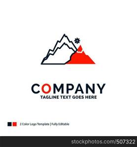 mountain, landscape, hill, nature, tree Logo Design. Blue and Orange Brand Name Design. Place for Tagline. Business Logo template.