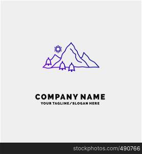 mountain, landscape, hill, nature, tree Purple Business Logo Template. Place for Tagline. Vector EPS10 Abstract Template background
