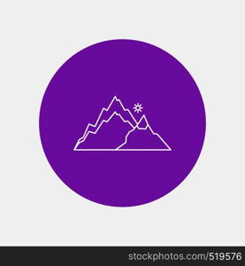 mountain, landscape, hill, nature, tree White Line Icon in Circle background. vector icon illustration. Vector EPS10 Abstract Template background