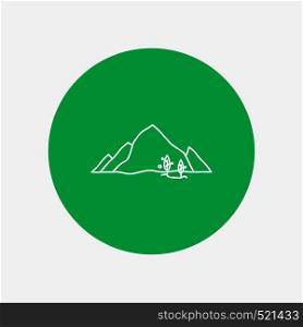 mountain, landscape, hill, nature, tree White Line Icon in Circle background. vector icon illustration. Vector EPS10 Abstract Template background